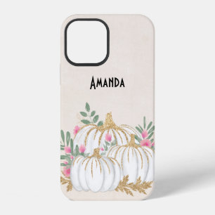 Coque iPhone 12 Citrouilles aquarelle blanches et dorées