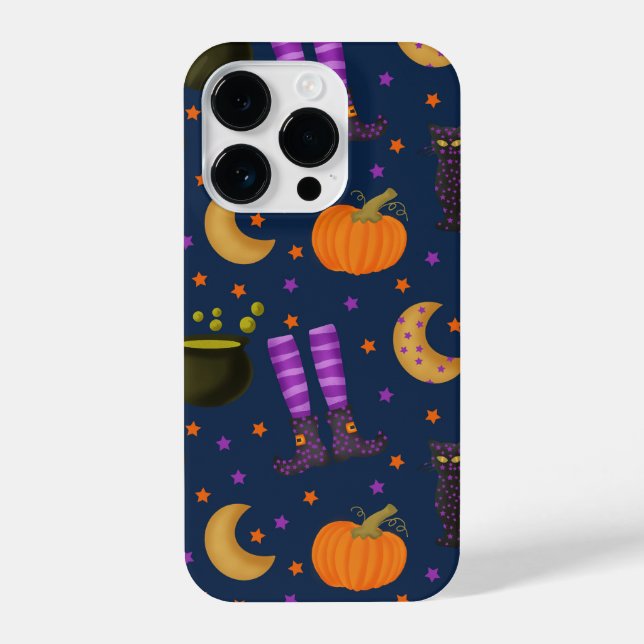 Coque iPhone Citrouilles, chats et lunes d'Halloween (Verso)