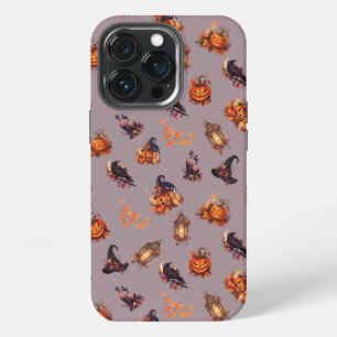Etui iPhone 13 Pro Citrouilles et corbeaux de Halloween Vintage Witch