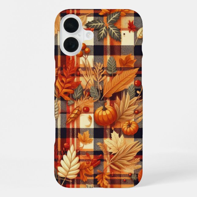 Coque iPhone Citrouilles Feuilles d'érable Automne Plaids  (Verso)