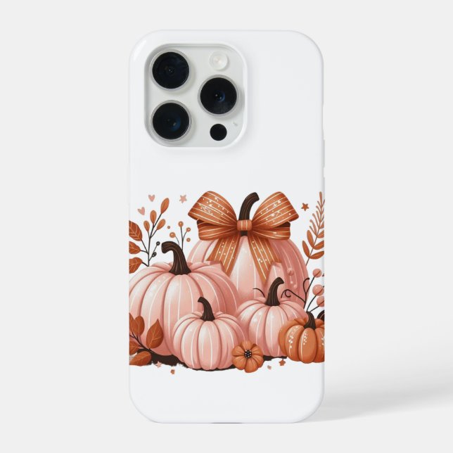 Coque iPhone Citrouilles roses de saison automnale avec nœud co (Verso)