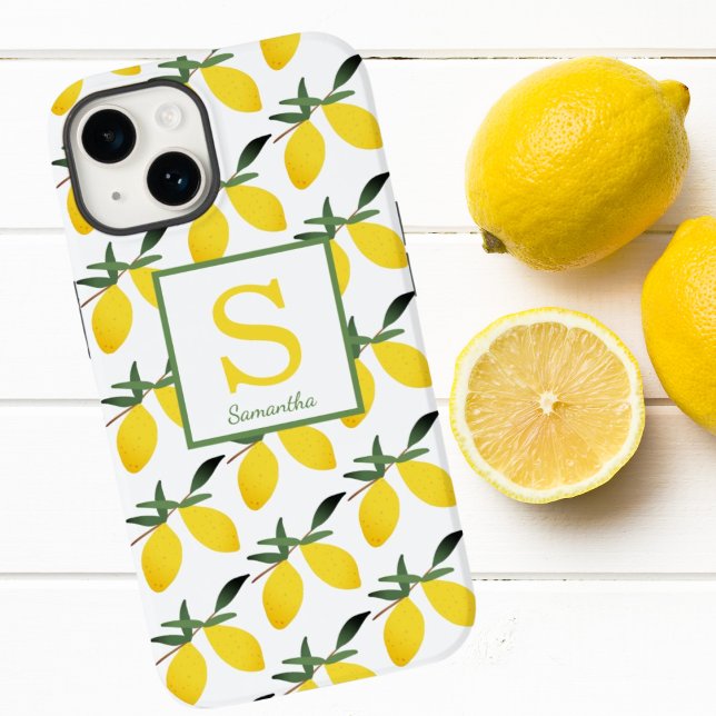 Coque iPhone Citrus citron moderne Nom du monogramme (Créateur téléchargé)