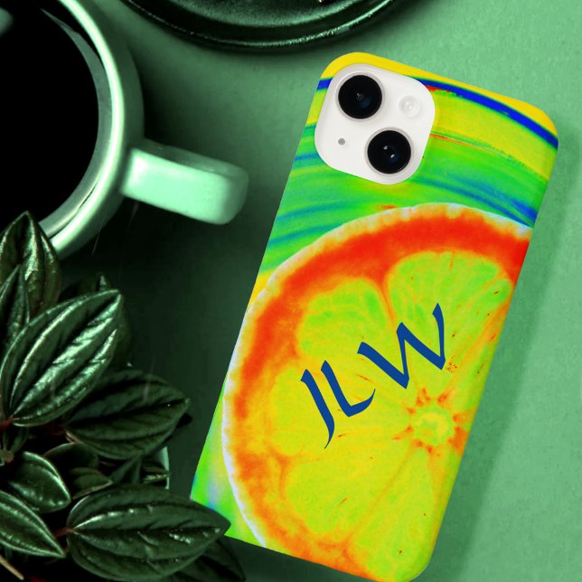 Coque iPhone Citrus psychédélique Pop Art avec Initiales (Créateur téléchargé)