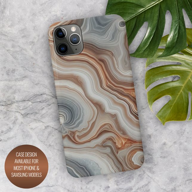 Coque iPhone Classé Beige Brown Ambre gris Quartz Agate Motif (Créateur téléchargé)