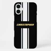 Classic Black White Racing Stripes Gold Monogramme