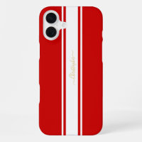 Classic Red White Racing Stripes Gold Monogrammed