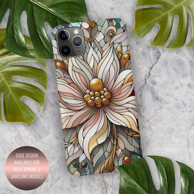 Coque iPhone Classique Chic verre feuilleté Floral Art Motif (Créateur téléchargé)