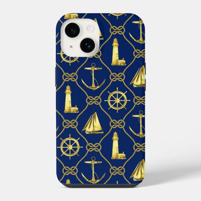 Coque iPhone Classique Naution Or Bleu (Verso)