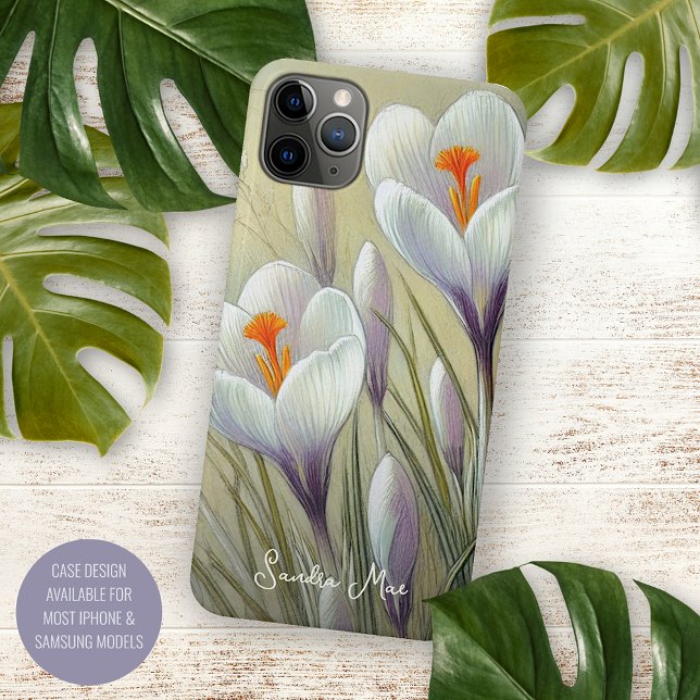 Coque iPhone Classy Chic Crocuses Beaux Art Dessin Botanique (Créateur téléchargé)