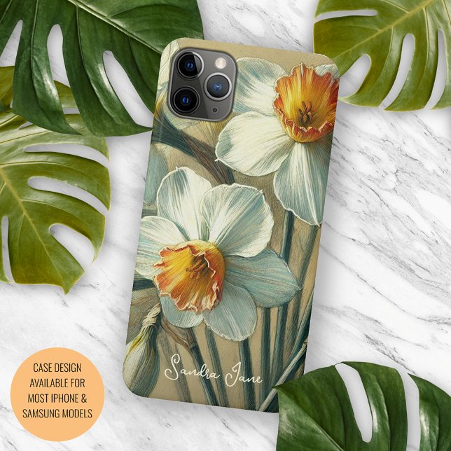 Coque iPhone Classy Chic Daffodils Art Fine Peinture Botanique (Créateur téléchargé)