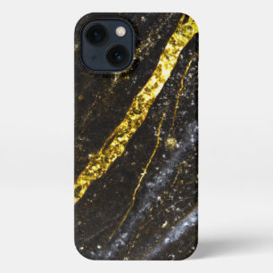 Etui iPhone 13 Clé brillante or noir chic abstrait