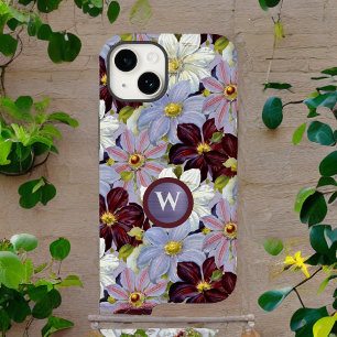 Coque Pour iPhone 14 Clématite aquarelle vintage lavande et burgundy