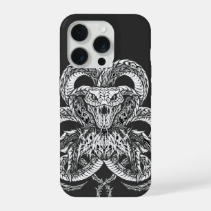 Coque iPhone 15 Pro Cobra Art Déco argent   Graphisme de ligne ornemen