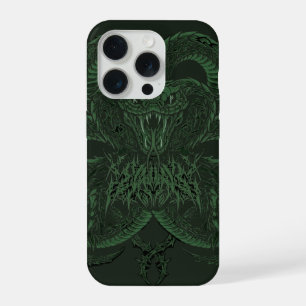 Coque iPhone 15 Pro Cobra Art Déco vert Serpent symétrique ornementa