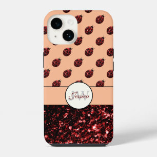 Coque Pour iPhone 14 Coccinelle rouge foncé paillettes scintillantes pê