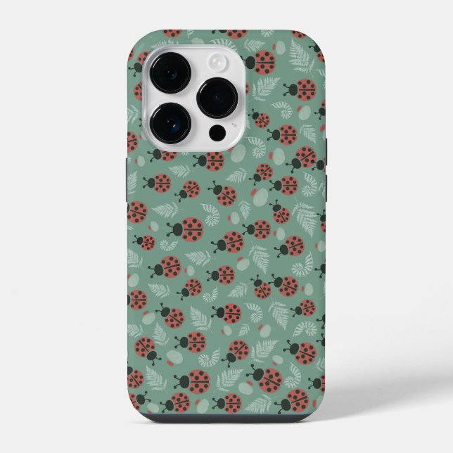 Coque iPhone Coccinelles de la forêt sur fond vert (Verso)