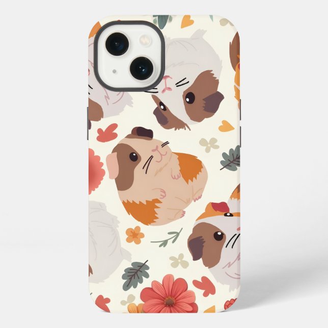 Coque iPhone cochon d'Inde de jardin fleuri (Verso)
