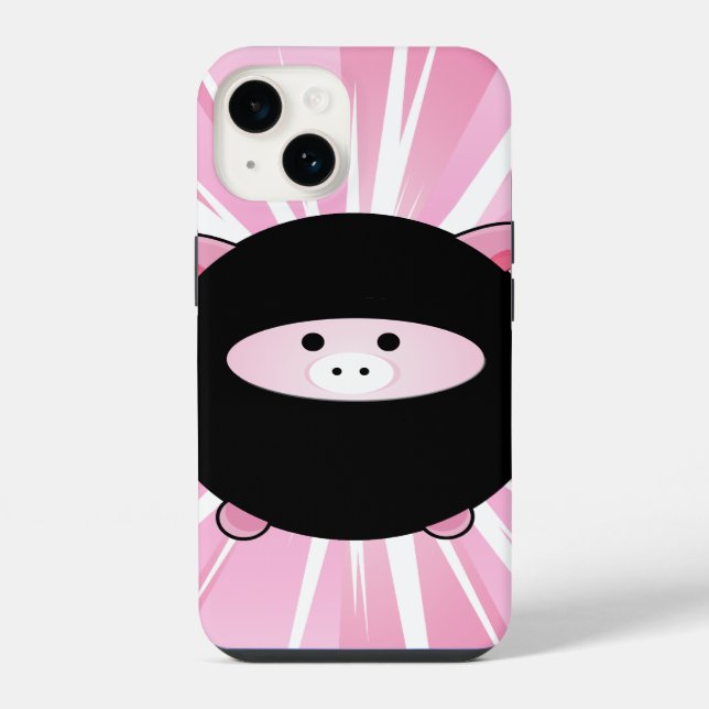 Coque iPhone Cochon Ninja sur Fond Rose (Verso)