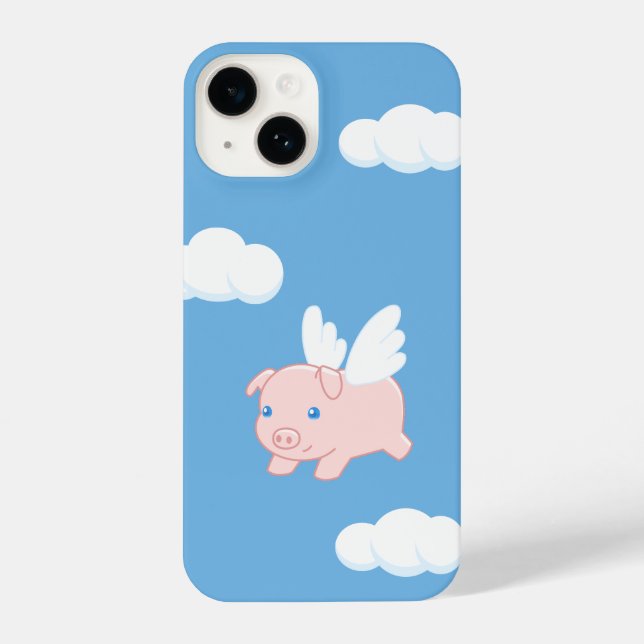 Coque iPhone Cochon volant - Cochon mignon avec ailes en bleu (Verso)