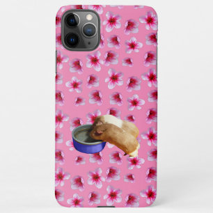 Coque iPhone 11Pro Max Cochons d'Inde sur des fleurs roses, 