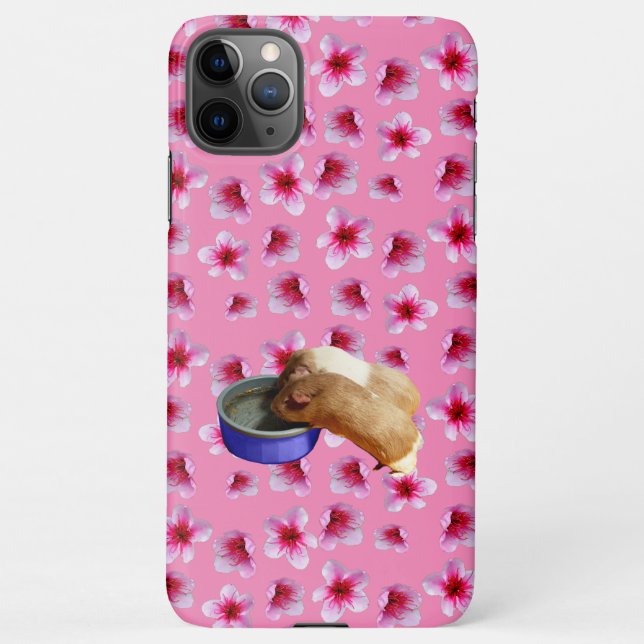 Coque iPhone Cochons d'Inde sur des fleurs roses,  (Dos)