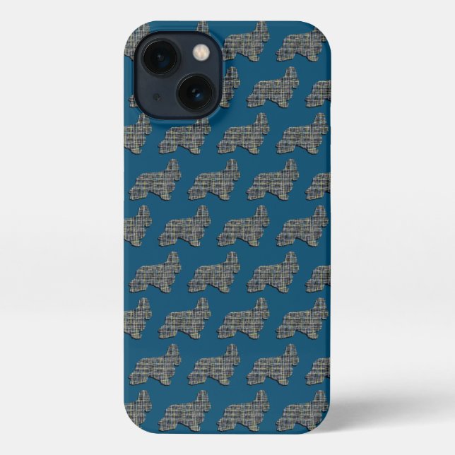 Coque iPhone Cocker Spaniel Chien Cute Silhouette Grille Bleu (Verso)