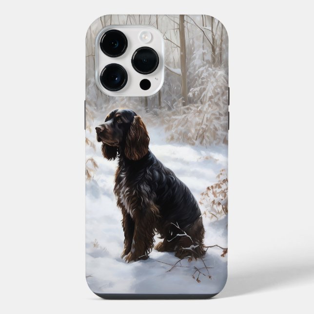 Coque iPhone Cocker Spaniel Laisser Neige Noël (Verso)