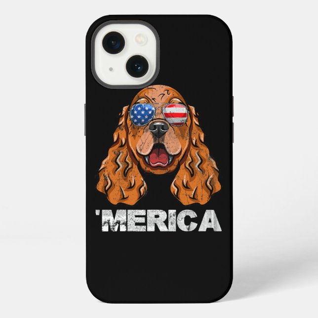 Coque iPhone Cocker Spaniel Lunettes de soleil Drapeau américai (Verso)