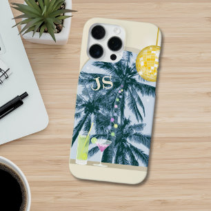 Coque iPhone 16 Pro Max Cocktail léger Disco Ball on Yellow Initials