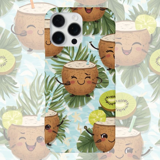 Coque iPhone Coconut & Kiwi Coolers | Playful Tropical Fruit  (Créateur téléchargé)