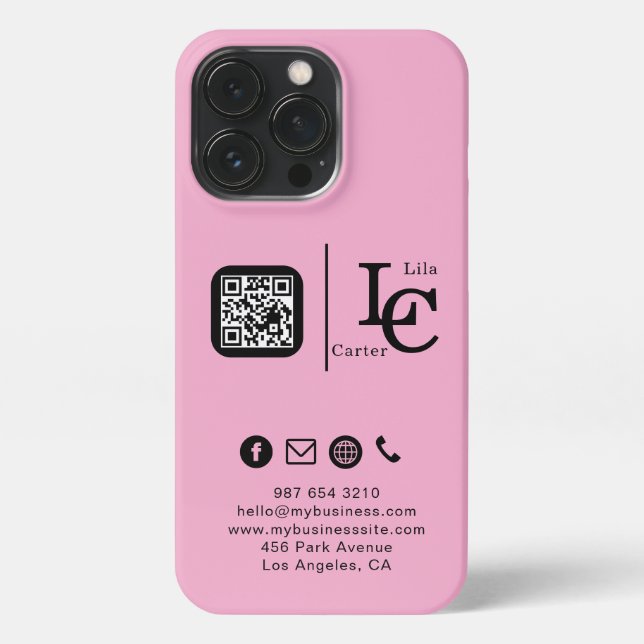 Coque iPhone Code QR Logo Personnalisé Étui iPhone Rose Entrepr (Verso)