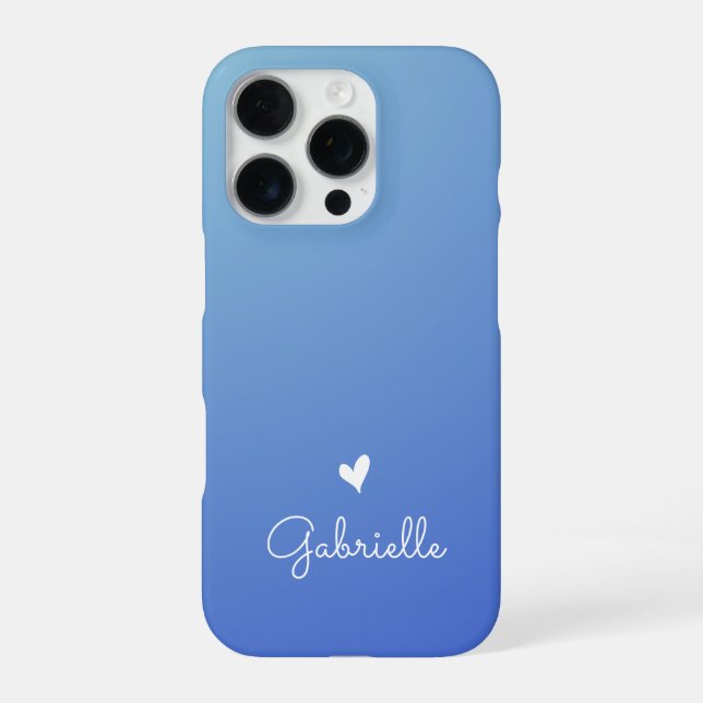 Coque iPhone Cœur à dégradé bleu simple Minimal Script Nom (Verso)