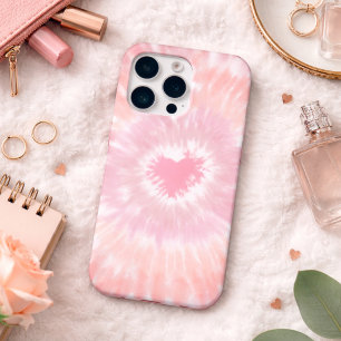 Coque iPhone 15 Pro Cœur à motif Tie Dye Rétro avec signature
