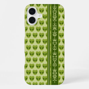 Coque iPhone 16 Plus Cœur Alien Vert en Forme de Cœur Votre Texte en Gl