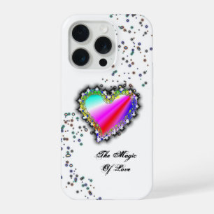 Coque iPhone 15 Pro Cœur arc-en-ciel avec étoiles, La magie de l'amour
