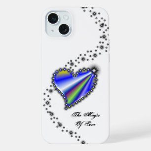 Coque iPhone 15 Plus Cœur arc-en-ciel avec étoiles, La magie de l'amour