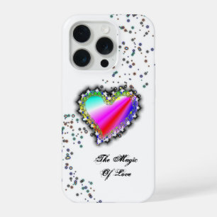 Coque iPhone 15 Pro Cœur Arc-en-ciel avec Étoiles, La Magie de l'Amour