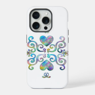 Coque iPhone 15 Pro Cœur Arc-en-ciel et Lys
