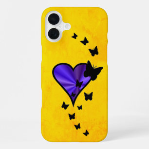 Coque iPhone 16 Plus Cœur arc-en-ciel et papillon