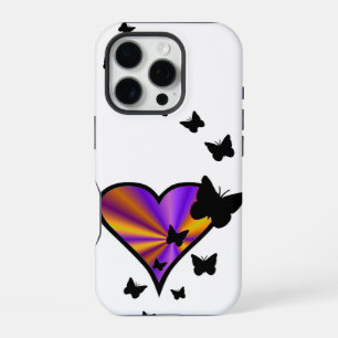 Coque iPhone 16 Pro Cœur arc-en-ciel et papillon