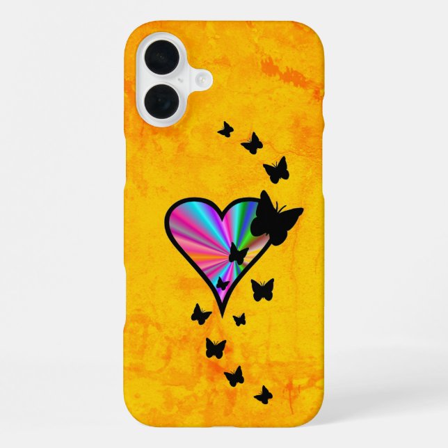 Coque iPhone Cœur arc-en-ciel et papillon (Verso)