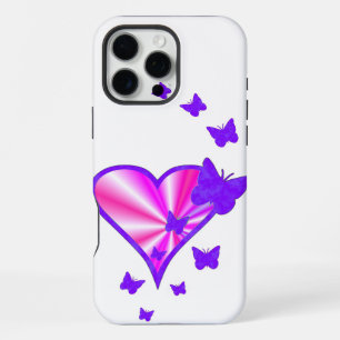 Coque iPhone 16 Pro Max Cœur arc-en-ciel et papillon