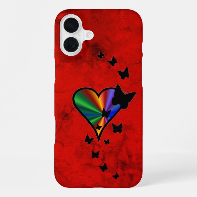Coque iPhone Cœur Arc-en-ciel et Papillon (Verso)