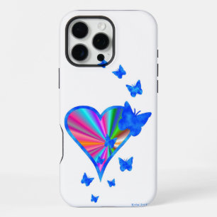 Coque iPhone 16 Pro Max Cœur Arc-en-ciel et Papillon