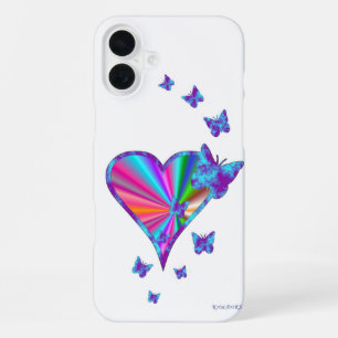 Coque iPhone 16 Plus Cœur Arc-en-ciel et Papillon