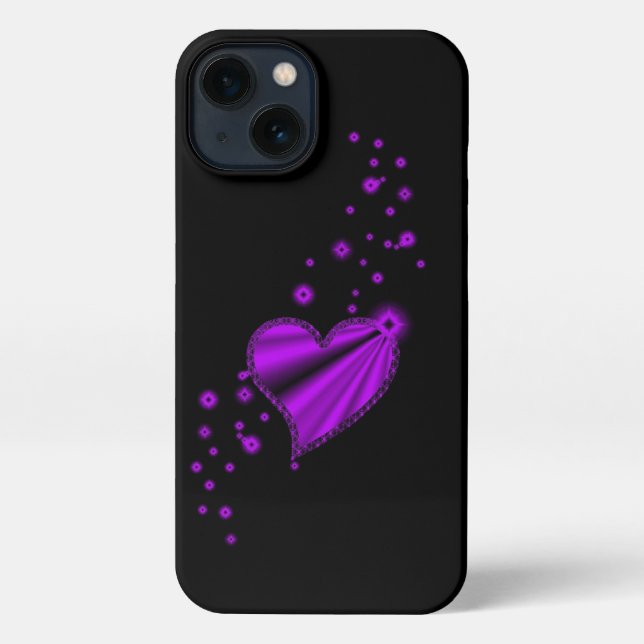 Coque iPhone Coeur arc-en-ciel pourpre avec étoiles (Verso)