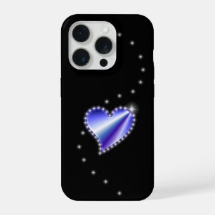 Coque iPhone 15 Pro Cœur arc-en-ciel violet avec étoiles sur fond noir