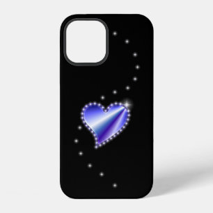 Coque iPhone 12 Cœur arc-en-ciel violet avec étoiles sur fond noir