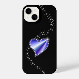 Coque Pour iPhone 14 Coeur arc-en-ciel violet avec étoiles sur noir