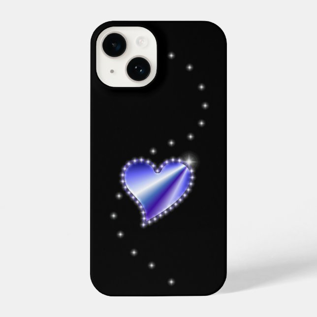Coque iPhone Coeur arc-en-ciel violet avec étoiles sur noir (Verso)